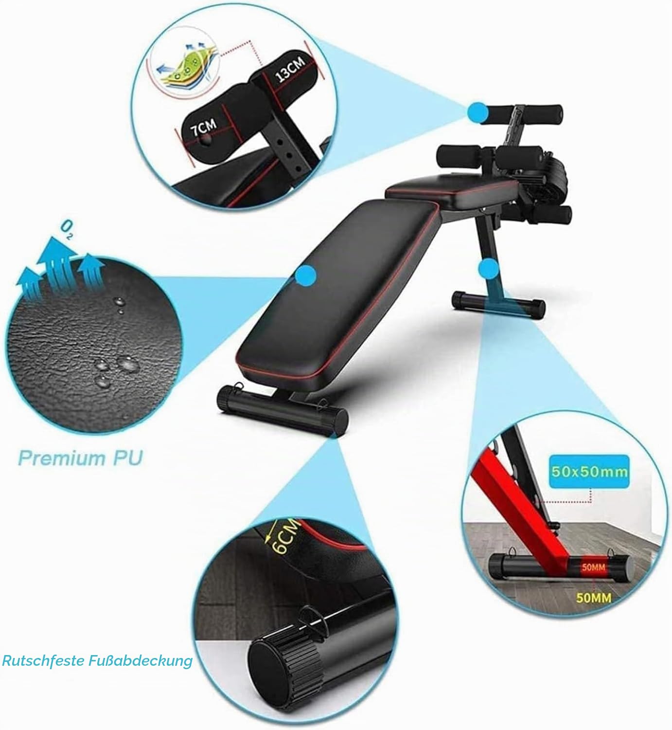 Verstellbare Hantelbank mit Beincurler & Beinstrecker | All in One Trainingsbank für das Home Gym | Schrägbank & Flachbank für Ganzkörper-Krafttraining