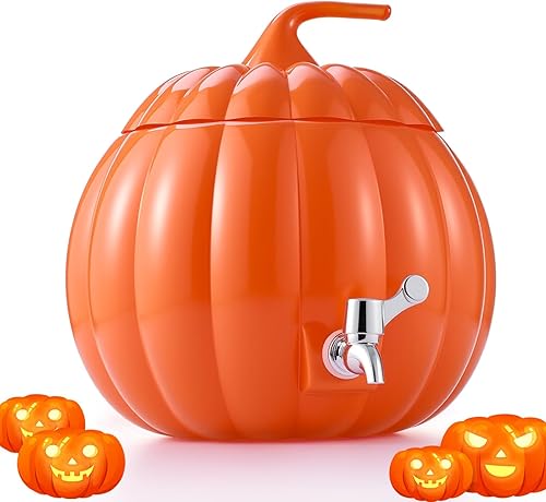 Miniatura 7 de Uiifan Paquete de 2 dispensadores de bebidas de calabaza de Halloween de 2 galones, dispensador de bebidas de vidrio con espita transparente en