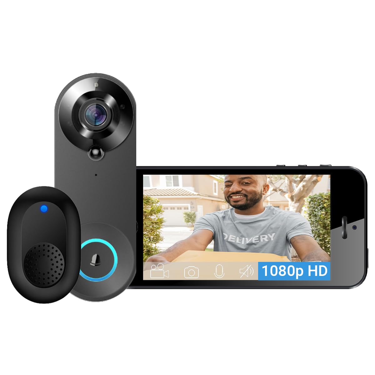 Luxus-Time WLAN Videotürklingel mit Akku, kabellose Türklingel mit Kamera, Nachtsicht, Bewegungserkennung, App-Anbindung, USB-Gong & USB-A, WiFi Überwachung Fernzugriff (Video Doorbell) LX-WIFIDOOR24