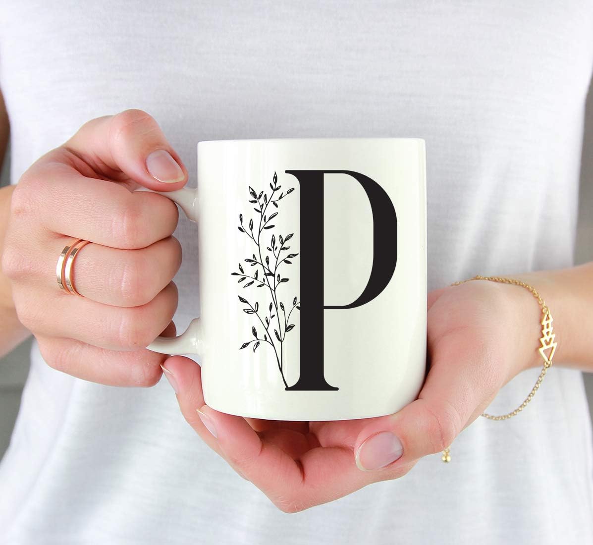 Andaz Press 11oz. Coffee Mug Gift, Elegant Black Design, Monogram Initial Letter P, 1-Pack, Includes Gift Box, Christmas Birthday Mother's Day Graduation Coworker Present Ideas for Her