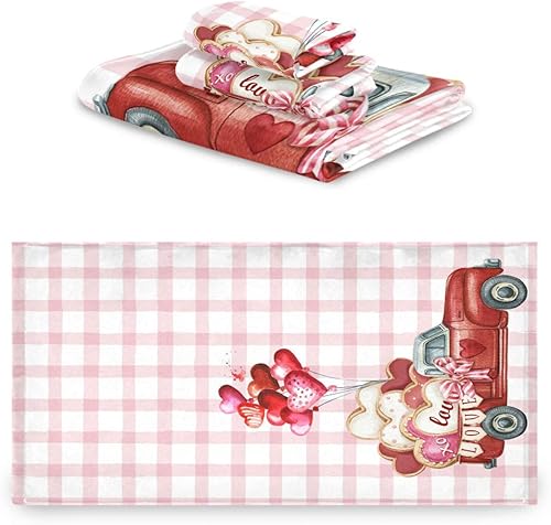 Miniatura 2 de Juego de 3 toallas románticas a cuadros con diseño de corazón rosa con resorte de globo, toallas de baño suaves y absorbentes, toallas de mano,