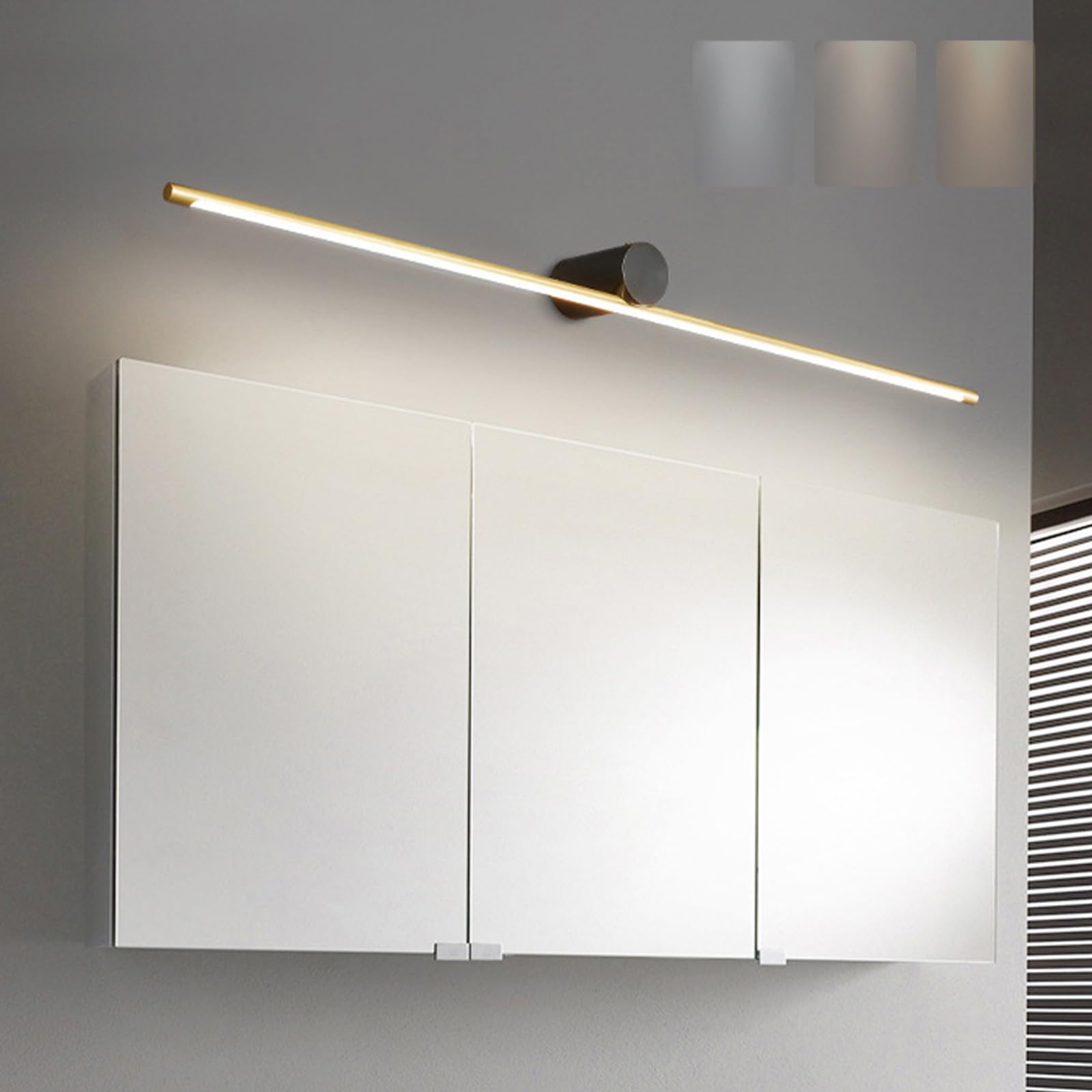 LED Applique da Parete Lampada Specchio Bagno 3 Temperature di Colore Dimmerabile Lampada da Muro Moderna Metallo Iluminazioni per Pareti Camera da Letto Soggiorno Trucco (Nero + Oro,100cm)