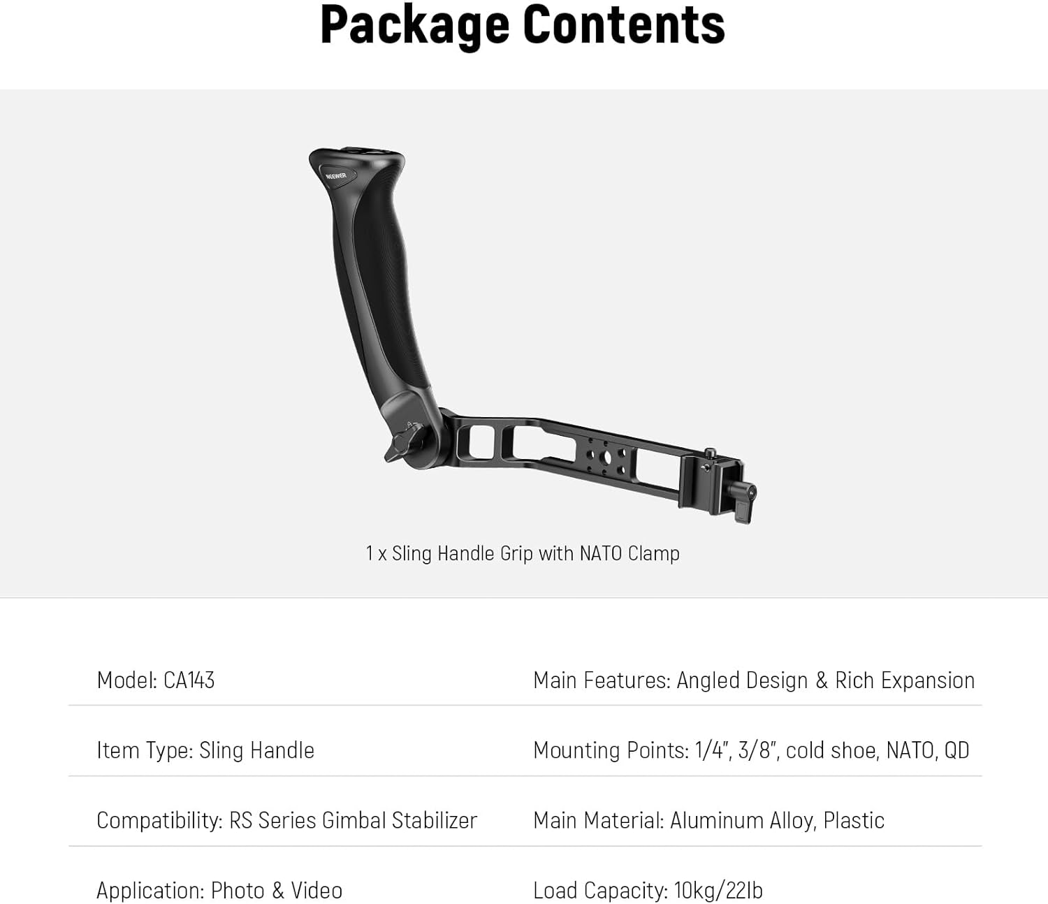 NEEWER BASIC Adjustable Gimbal Sling Handle Grip Compatible with DJI Ronin RS4 Mini RS4 RS4 Pro RS3 Mini RS 3 Pro RS 2 RSC 2 Stabilizer, Ergonomic Handgrip Low Angle Shots Accessories Expansion, CA143