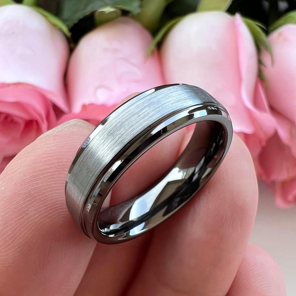 TUTISS 6mm 8mm Tungsten Rings for Men Women Fashion Engagement Wedding Bands Brushed Finish Stepped Beveled Edges Comfort Fit