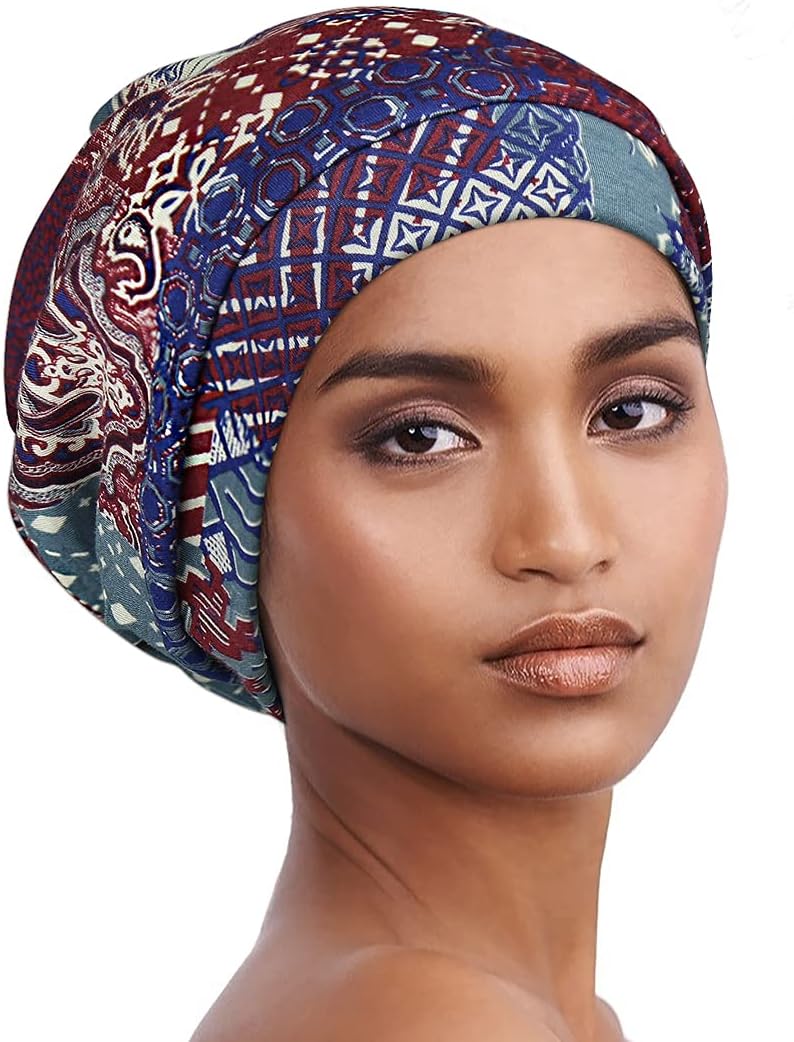 Satin Sleeping Cap for Curly Hair Women, Floral Hair Cover Bonnet Stay All Night