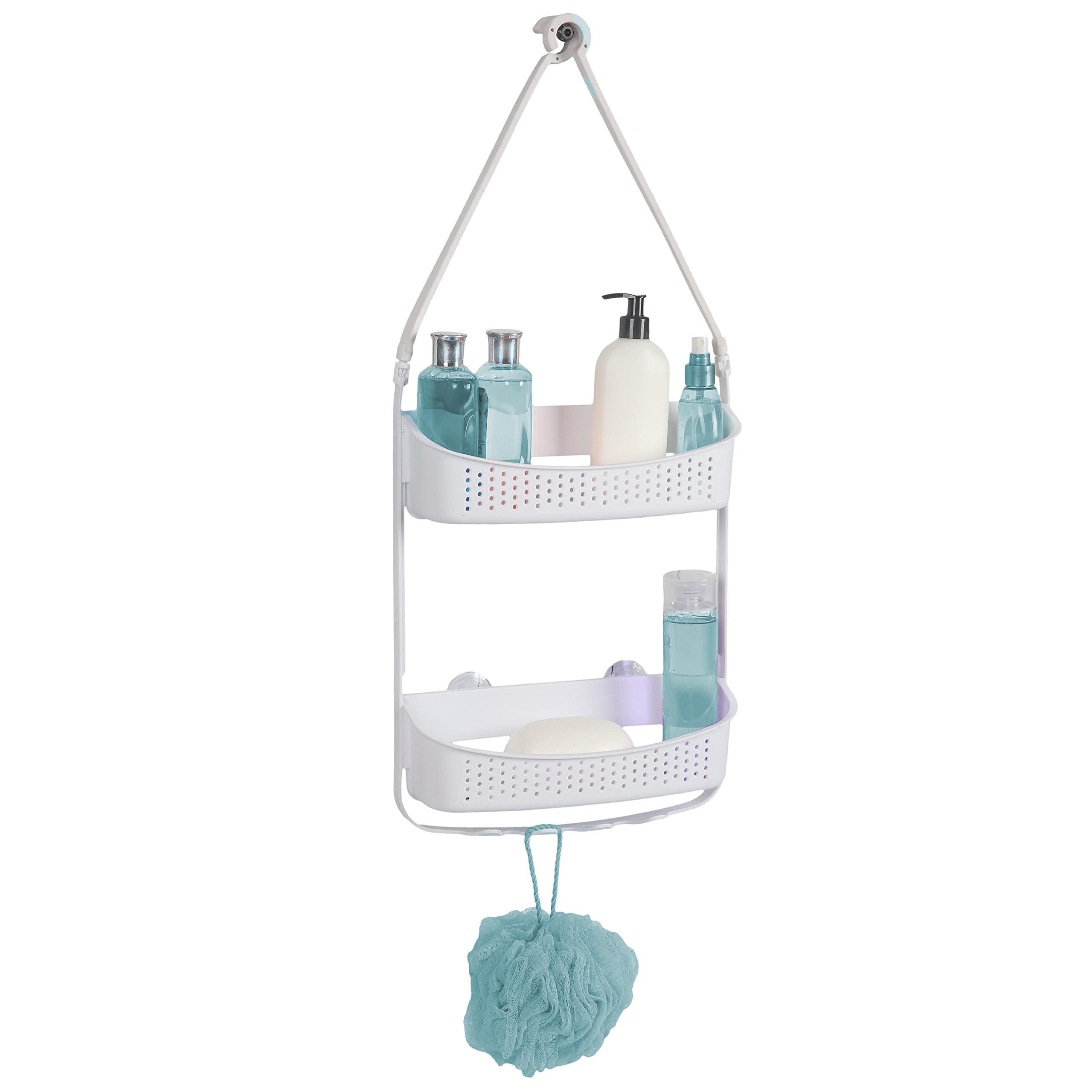 Bath Bliss 2 Way Convertible Bathroom Shower Caddy Adjustable Mounting Arms Loofah Razor Hooks Storage Organization Rust Resistant
