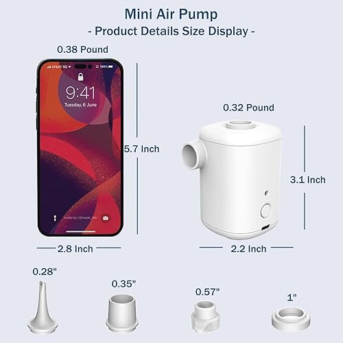 Miniatura 5 de Bomba de aire eléctrica, bomba de aire portátil con batería de 2000 mAh recargable por USB para inflar desinflar, desinflar para anillo de natación,