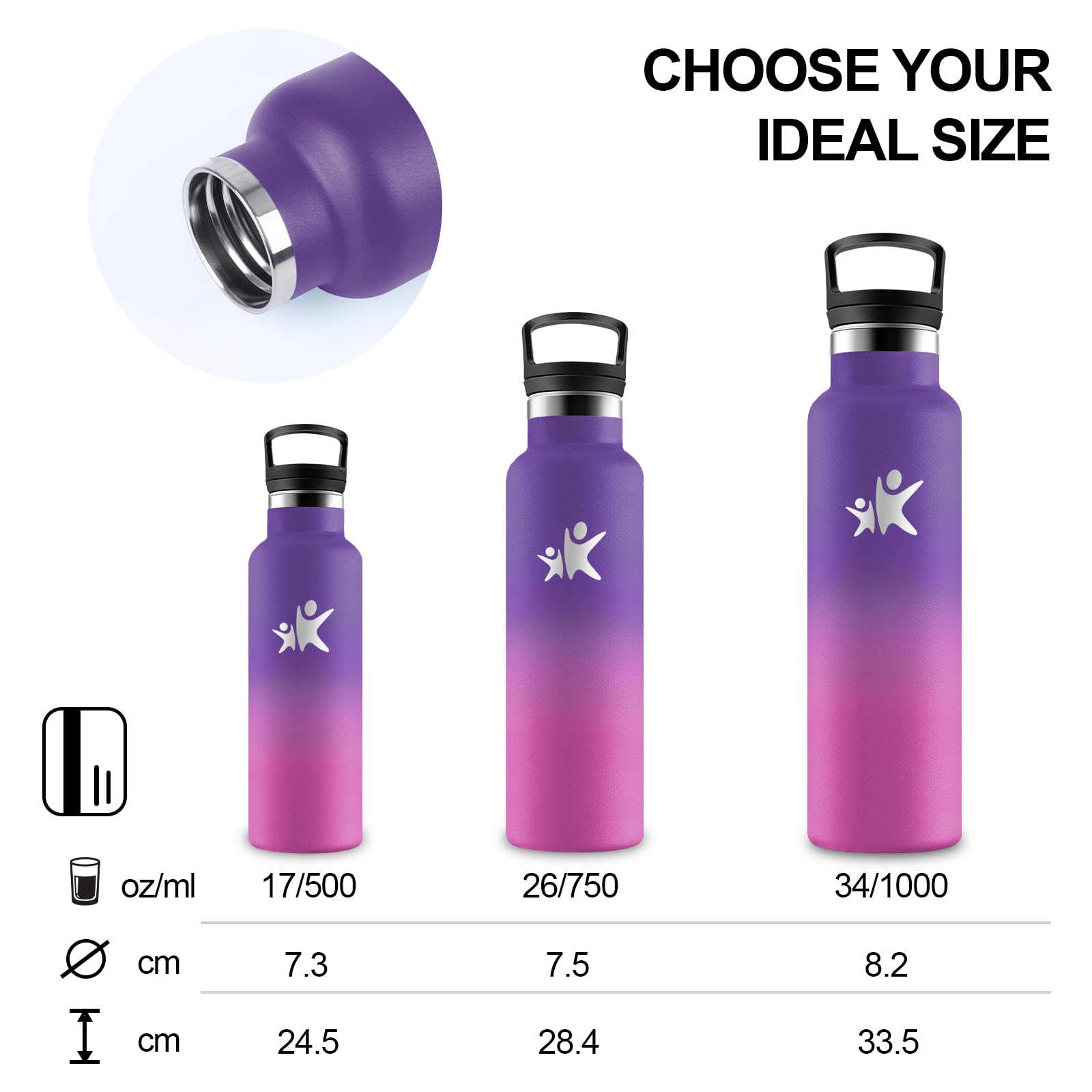 Borraccia Termica, Borraccia 1 litro, Senza BPA, Borraccie con Cannuccia, Senza Perdite, Borraccie Acciaio Inox, Mantiene Caldo per 12 Ore/Freddo 24 Ore, Borracce per Scuola, Fitness, Picnic