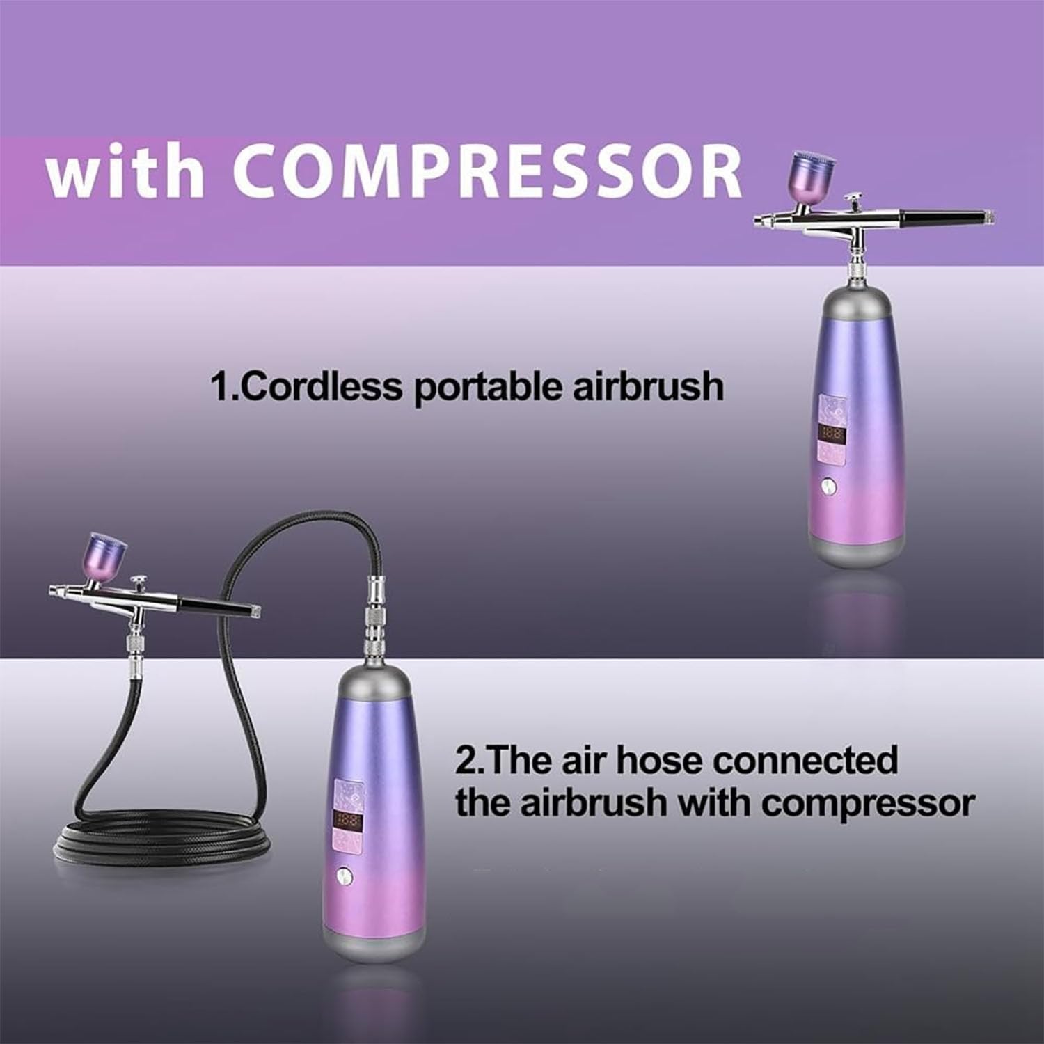 Kit aérographe avec compresseur portable, pression de 30 psi, sortie de pigment réglable, parfait pour l'application de maquillage et la décoration de gâteaux