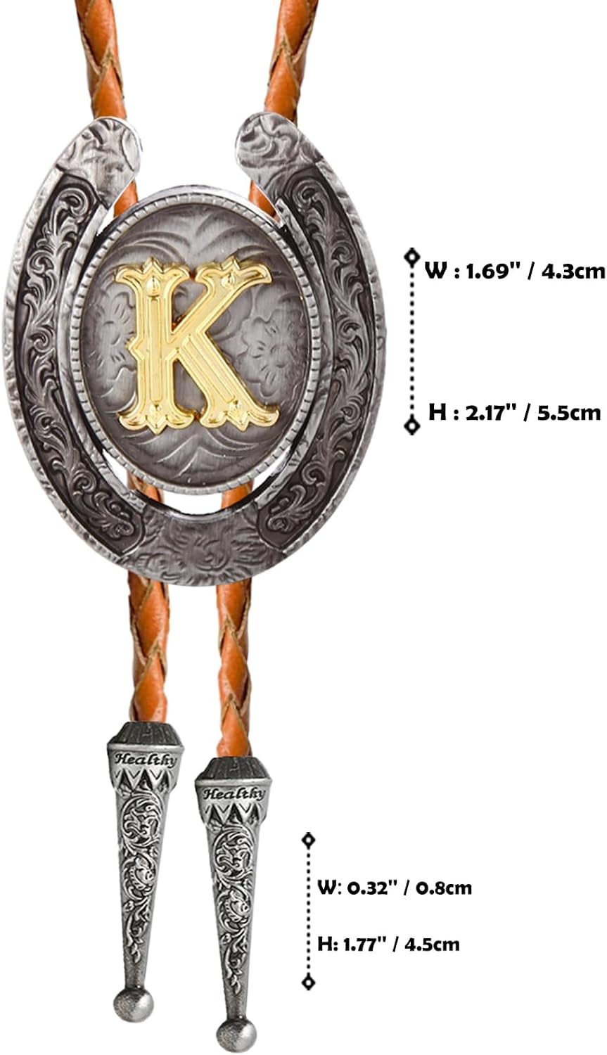 Western Cowboy Vintage Rodeo A-Z Initial Letter Bolo Tie for Men
