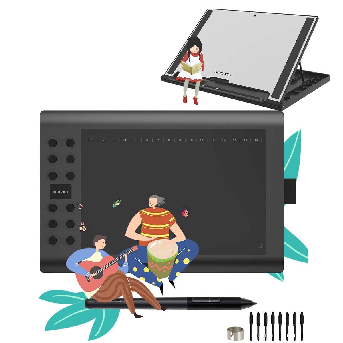 GAOMON M106K PRO Pen Tablet & Adjustable Stand- 10'' Tilt-Support Graphics Drawing Tablet for Digita