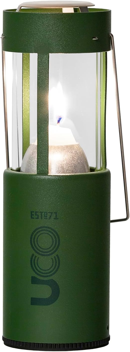 Green Aluminum Cylinder Candle Lantern with Glass Chimney