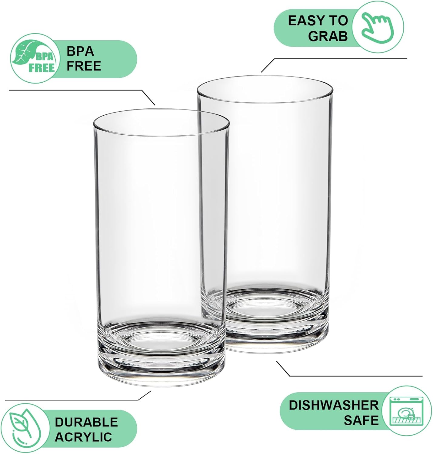 17 OZ Plastic Cups Reusable Unbreakable Plastic Drinking Glasses Set of 12，Highball Plastic Tumblers & Water Glasses, Acrylic Glasses Drinkware Iced Tea Glasses BPA Free, Dishwasher Safe - Image 3