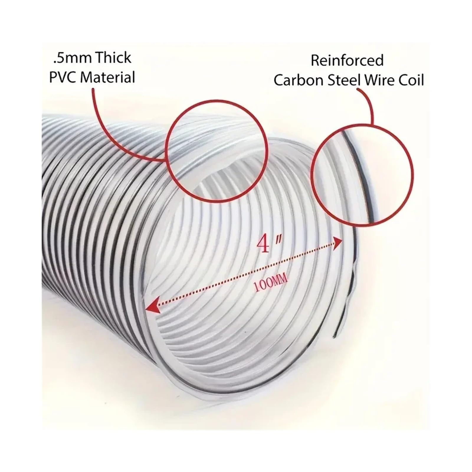 Tubo in PVC da 100 mm for aspirapolvere Aspiratore di polveri industriale Soffietto for la lavorazione del legno Tubo di raccolta polvere trasparente(3 m)