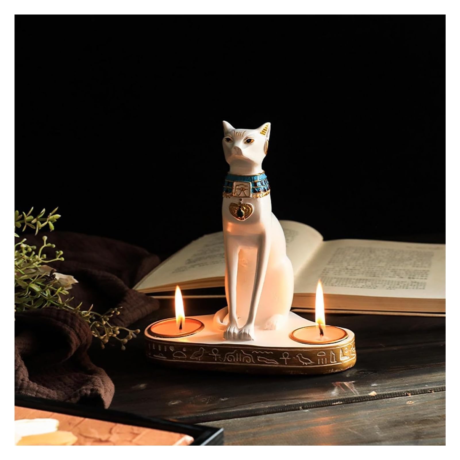 Statua Gatto Egiziano In Resina Con Portacandele - Decorazione Vintage 20 Cm - Foto 2