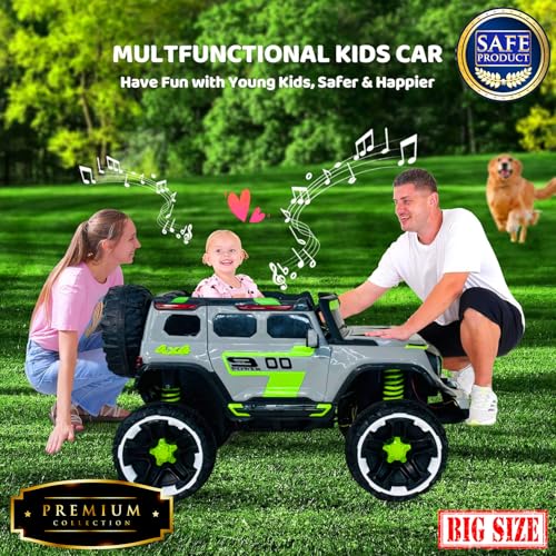 Image of Driving EV Cars for 1, 2, 3, 4, 5, 6 Years | Remote + Steering + Mobile App Control | Kids Jeeps (Big Size Jeep [2-10 Years], Silver /Green)