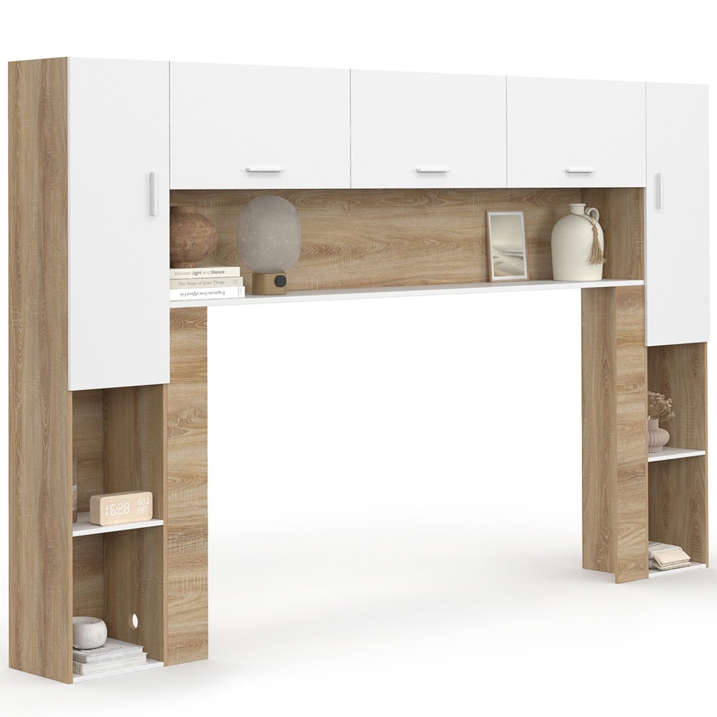 IDMarket - Pont de lit Bridget 226 cm avec rangements Bois et Blanc