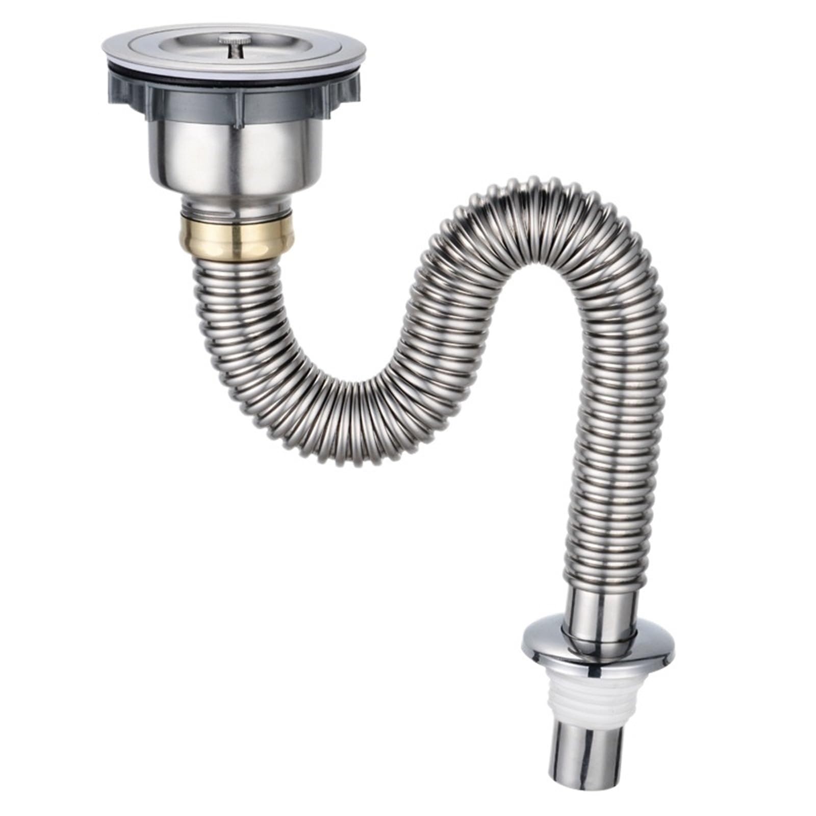 Küchenspüle-Abflussrohr, Edelstahl-Spülbeckensieb mit Spülbeckenstopfen/Dichtungsdeckel, Küchenspüle, Abwasserrohr, Abflussrohr(Chrome)