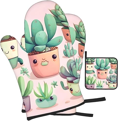 Miniatura 10 de Juego de 3 manoplas de horno y soportes para ollas Bonsái para plantas, guantes de cocina antideslizantes para cocinar, hornear y asar a la parrilla