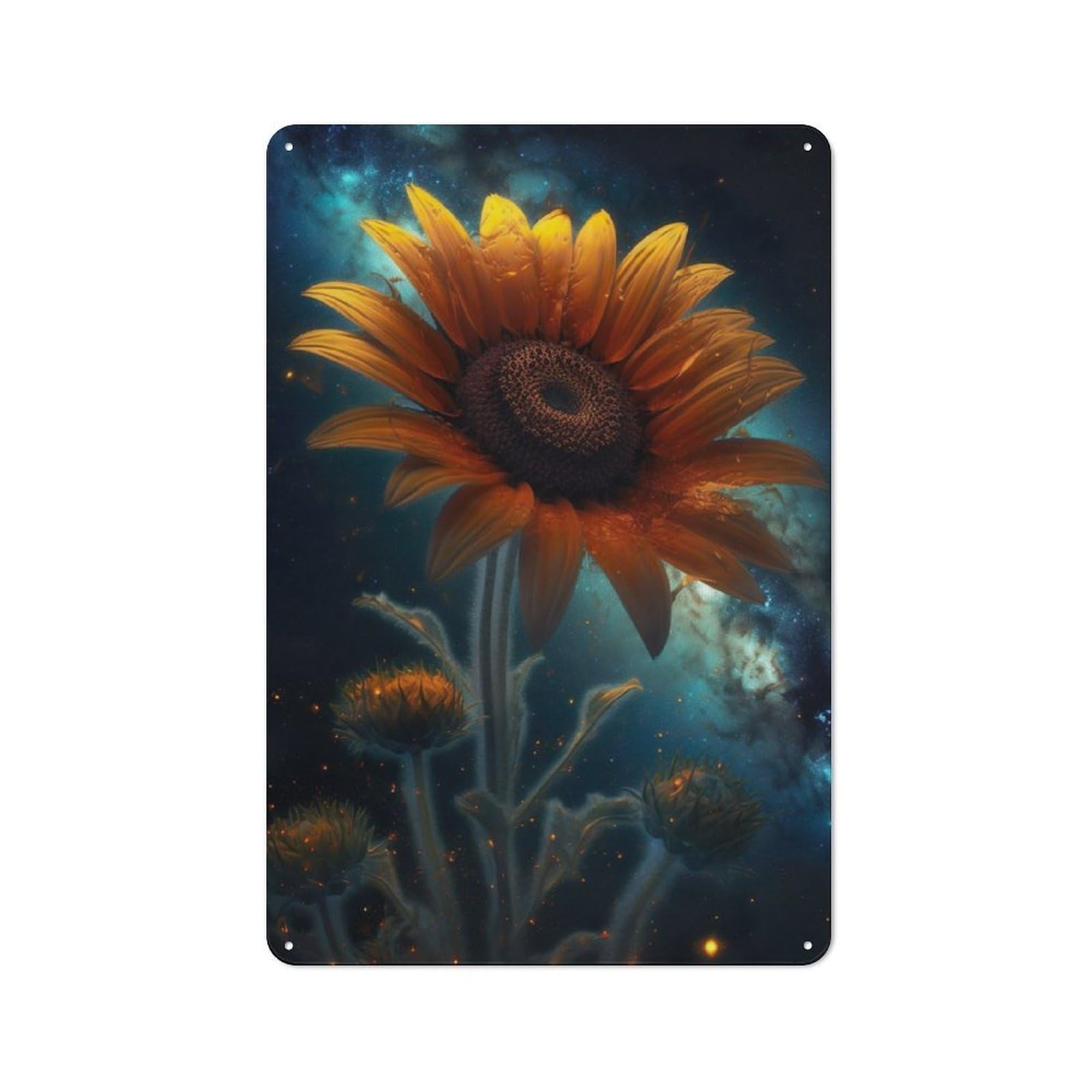 Junmoney Sunflower Milky Way Galaxy Vintage Metal Wall Sign 30X20cm For Studio Or Craft Room, For Vintage Wall Decor Fans, For Metal Sign Collectors