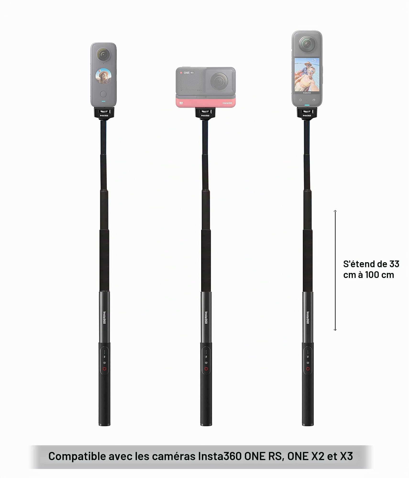 Insta360 Perche à selfie invisible avec chargeur intégré pour appareil photo One X2
