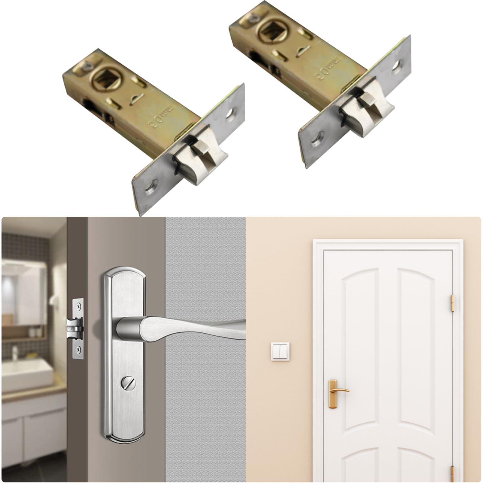 TOP-VIGOR 2Pcs 50mm Tubular Mortice Latch, Forked Tongue Lock with Door Stopper - Image 4