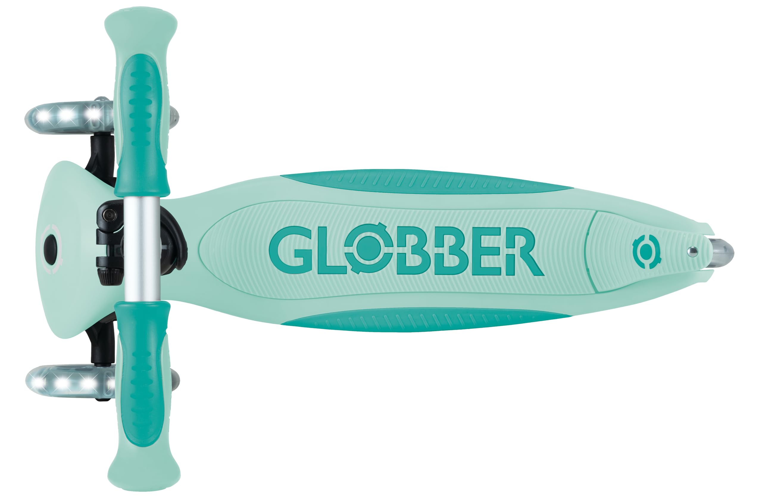 GLOBBER GO-UP Deluxe Lights 360 Roue de siège 3 en 1 avec roues LED, 120/80 mm, réglable, 3 roues, menthe