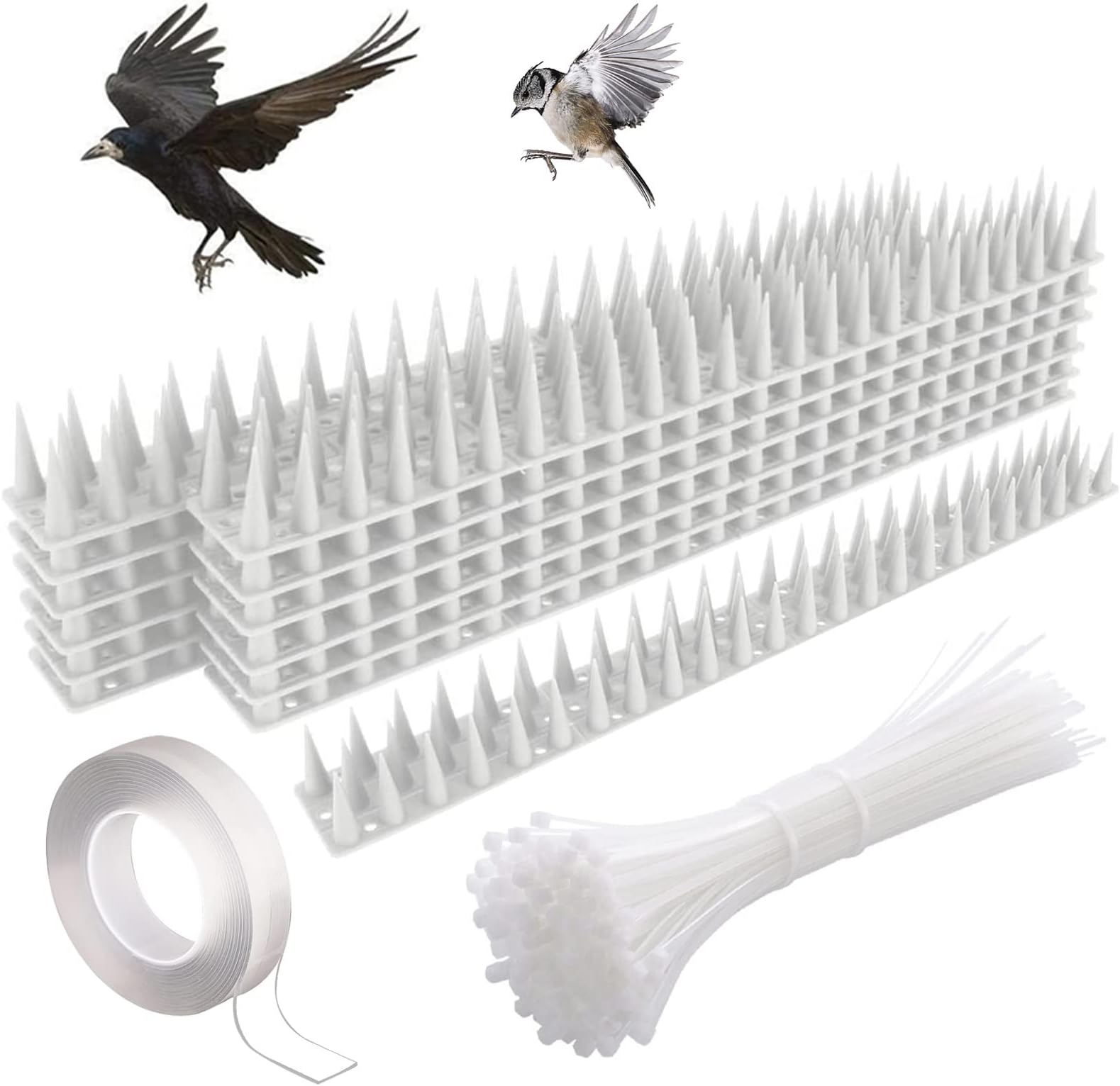 Homarket Bird Spikes Stainless Steel Pigeon Spikes Small Birds Repellent Spikes for Outdoor Wall Fence, cover 20 Inch (White plastic-12pcs)