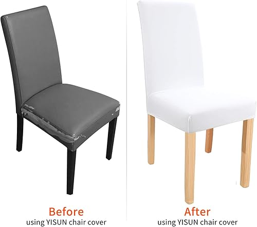 Miniatura 6 de Fundas para silla de comedor Yisun, fundas elásticas para silla de comedor, funda protectora para silla de comedor, Poliéster, Blanco, 6