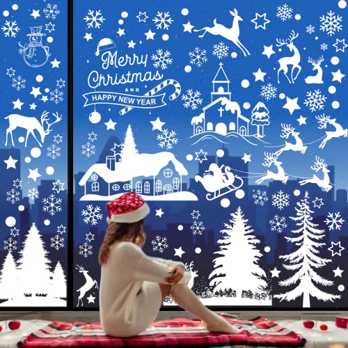 Pegatinas de Navidad, SILARLAIT 9 Hojas Pegatinas Navidad para Ventanas Reposicionable & Reutilizable & Estáticas, Pegatinas Navidad para Cristal Casa Oficina Cafetería Boutique, Blanco Cover