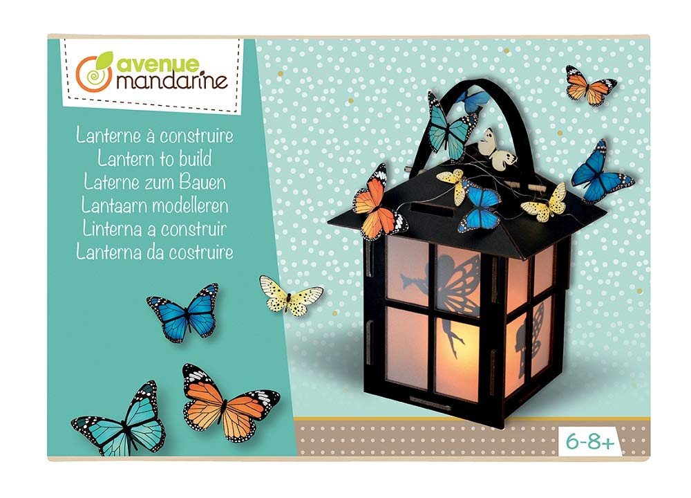 Avenue Mandarine - Caja creativa para construir - a partir de 6 años - Kit de actividades manuales creativas - Linterna de cartón para montar + 3 tablas de motivos decorativos de mariposas y hadas