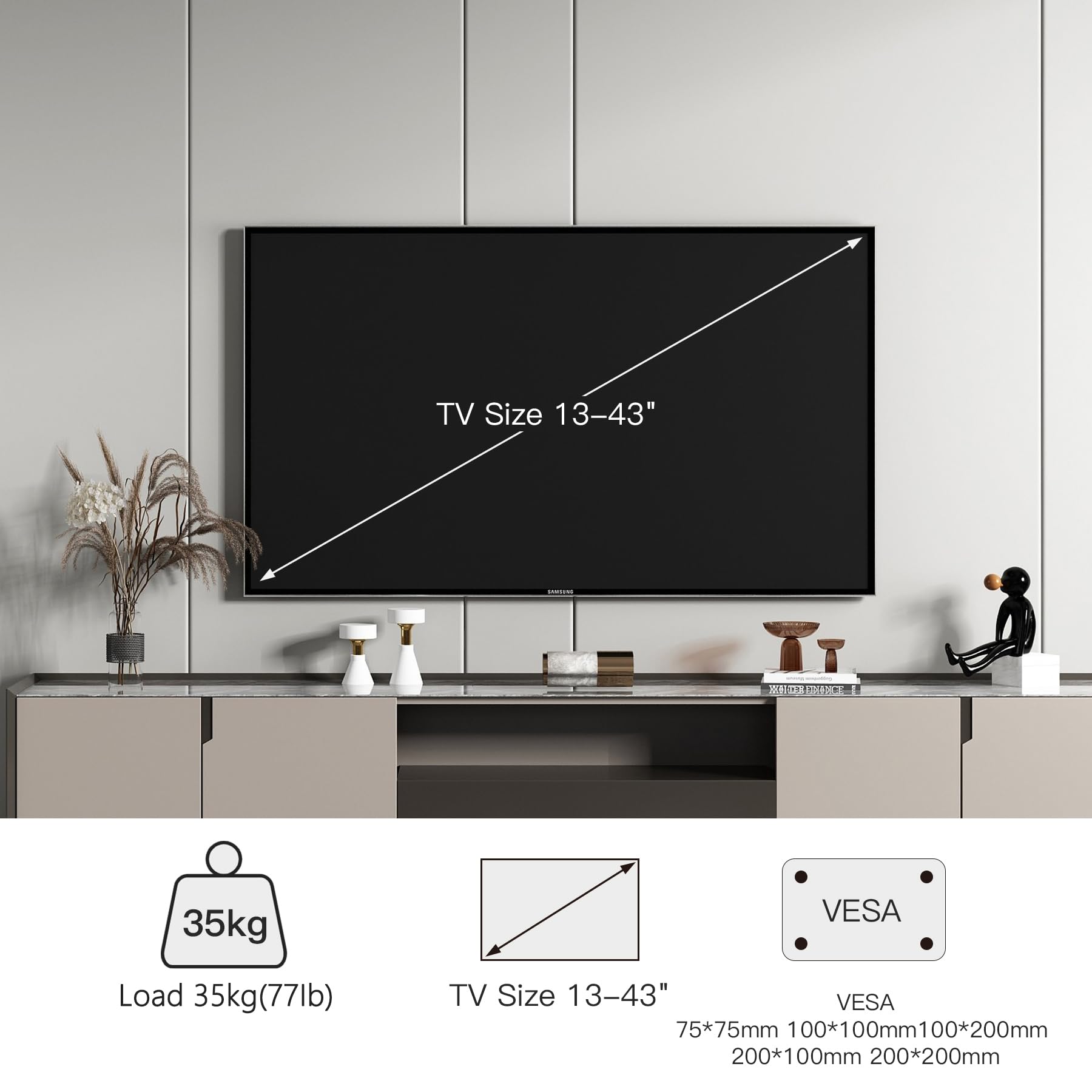 Supporto da parete per TV per la maggior parte dei televisori da 13 a 43 pollici, supporto per TV Full Motion girevole e inclinabile, supporto da parete per TV e monitor, VESA200 x 200 mm