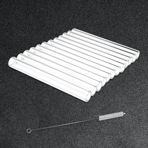 Image of 4 Inches 12 Pcs Transparent Borosilicate Glass Tubes, 10mm Diameter 1.5mm Thickness Glass Tubing with 1 Cleaning Brush for DIY Making Glass Crafts