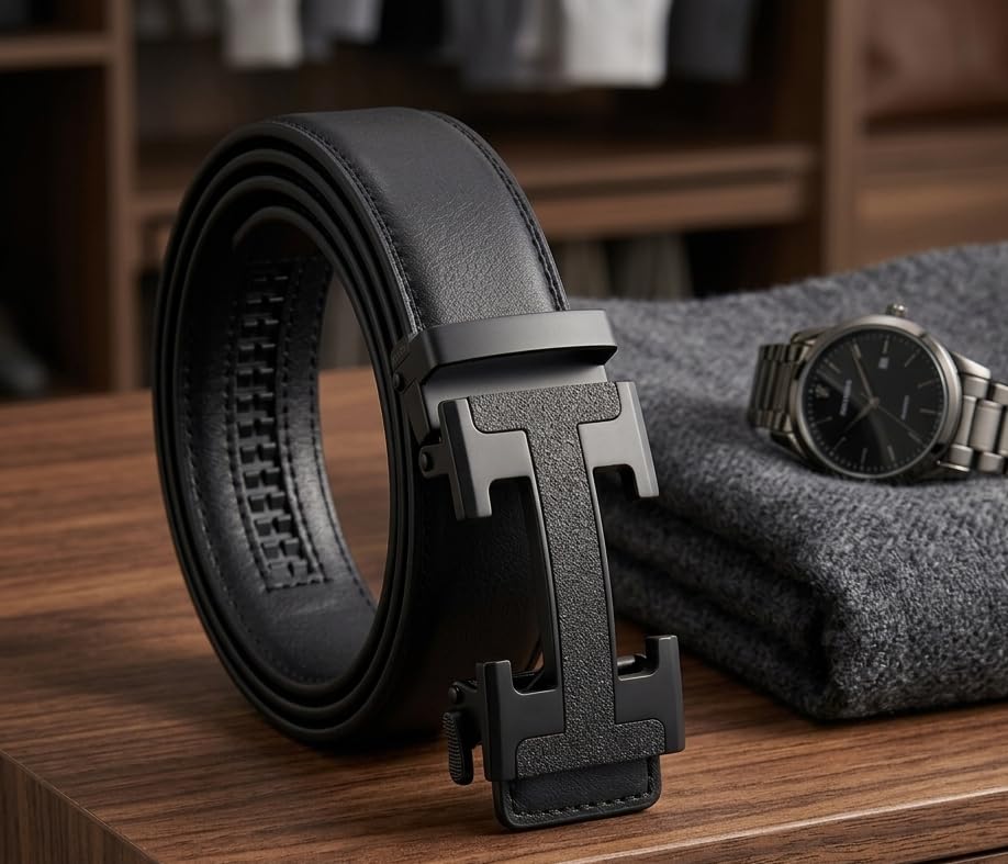 Image of WildHorn Men's Genuine Leather Belt for Men| Premium Auto-Lock Buckle | Adjustable up to 48 inch | Formal & Casual Wear | Micro-Adjust Fit | Stylish Gift Box Included