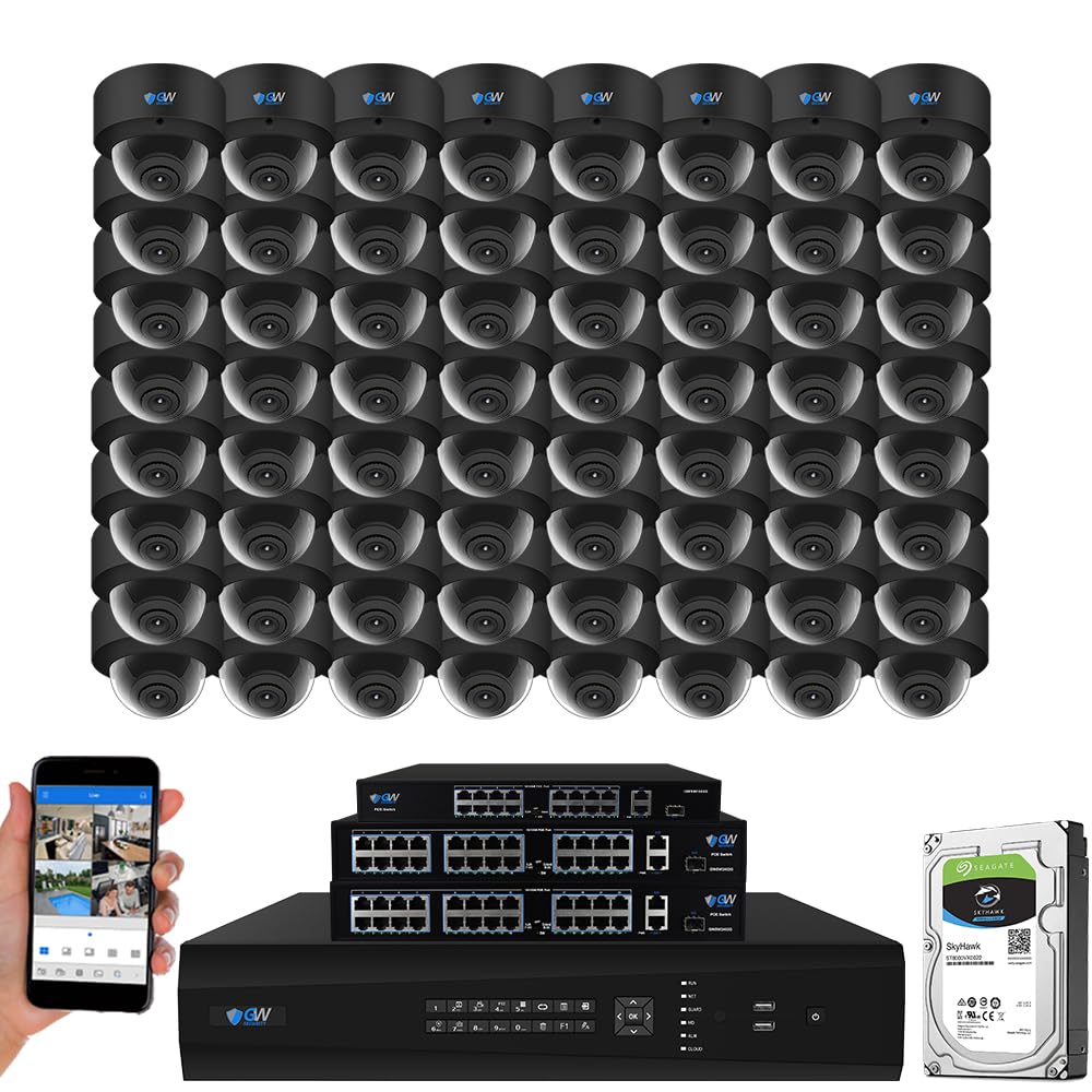 GW Security 64 Channel 12MP NVR UltraHD 4K Human & Cars Detection PoE Security Camera System with 64 x 8MP Waterproof Microphone 130° Wide Angle