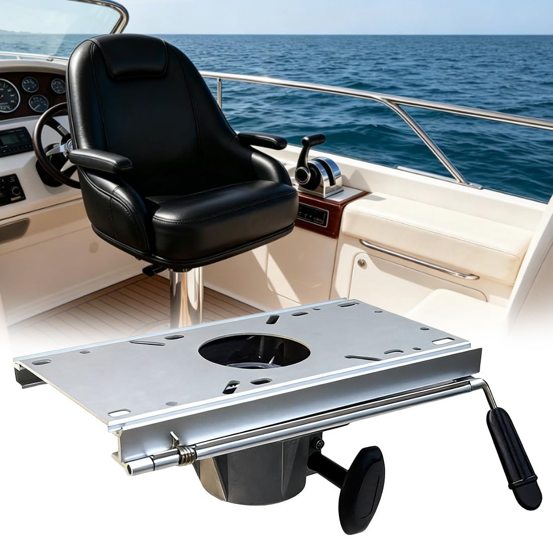 Accskzo Boat Seat Pedestal Sliding Base, Forward & Backward Adjustment, Fit 2-7/8 Inch Post Diameter