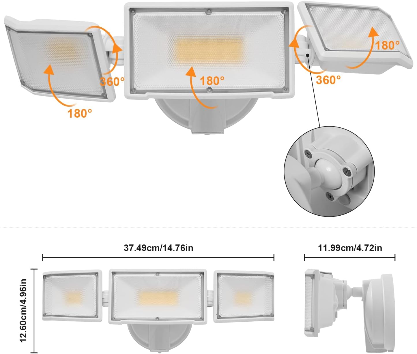 50W LED Flood Light Outdoor, 5500 Lumen Super Bright Exterior Security Lights, 3000K/5000K Light, IP65 Waterproof Wall/Eave Mount Flood Light 3 Adjustable Heads for Garage, Yard (White)