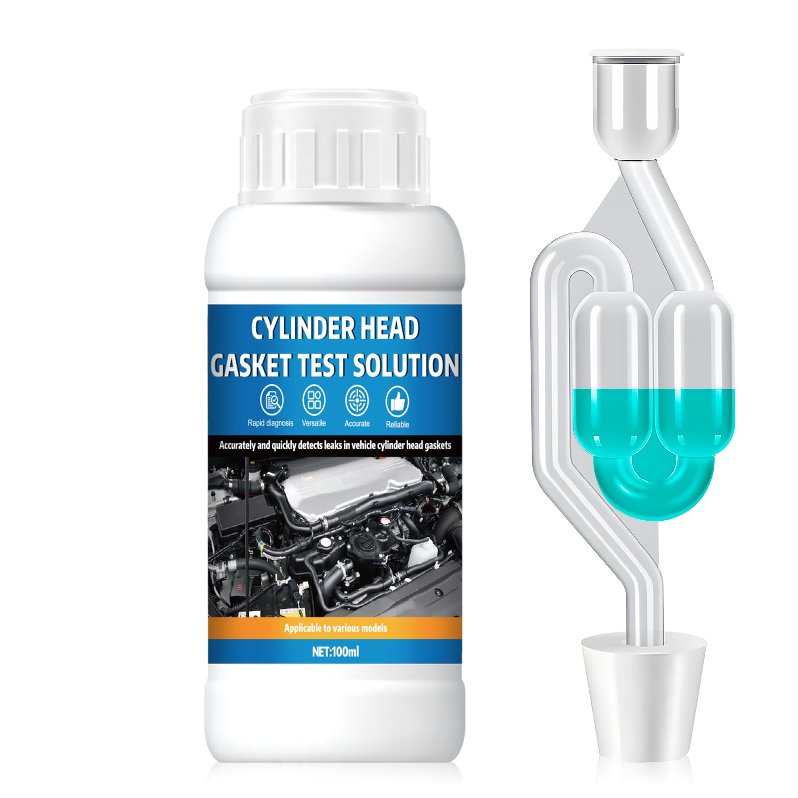 Test Guarnizione Testata, Tester di Guarnizione a Testa Cilindrica CO2 - Diagnosi Rapida e Affidabile per 50 Test, Kit Universale Rilevatore di Perdite CO₂ per Auto e Moto