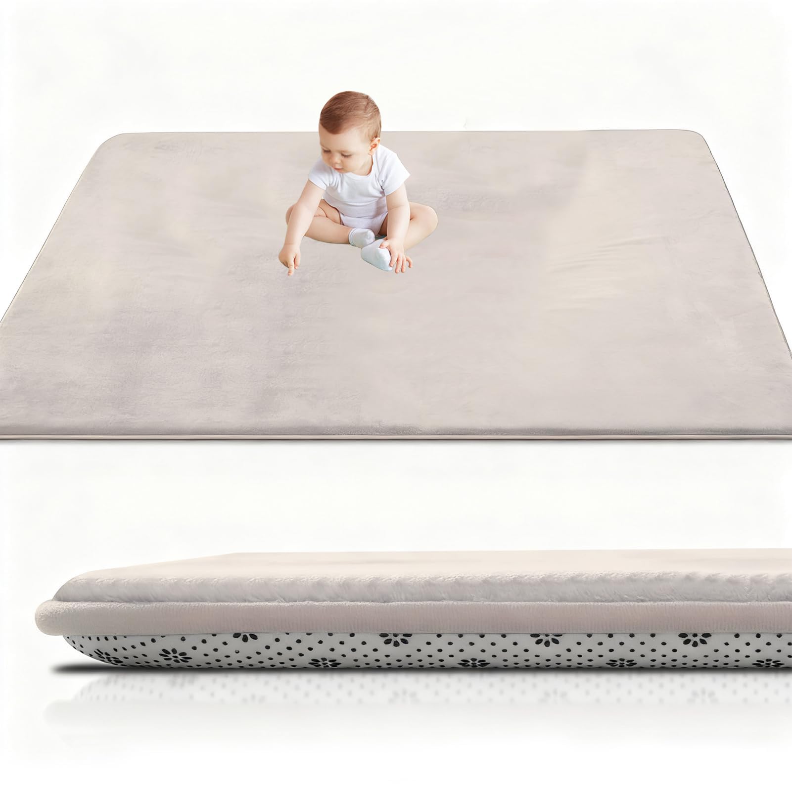 Rxuesug Cream Thick Padded Baby Crawl Mat 100 X 120 Cm X 2Cm, Baby Play Mat, Foldable Kids Playmat, Large Activity Play Mat, Non-Slip, Waterproof, Playpen Mats Design For Crawling, Learning