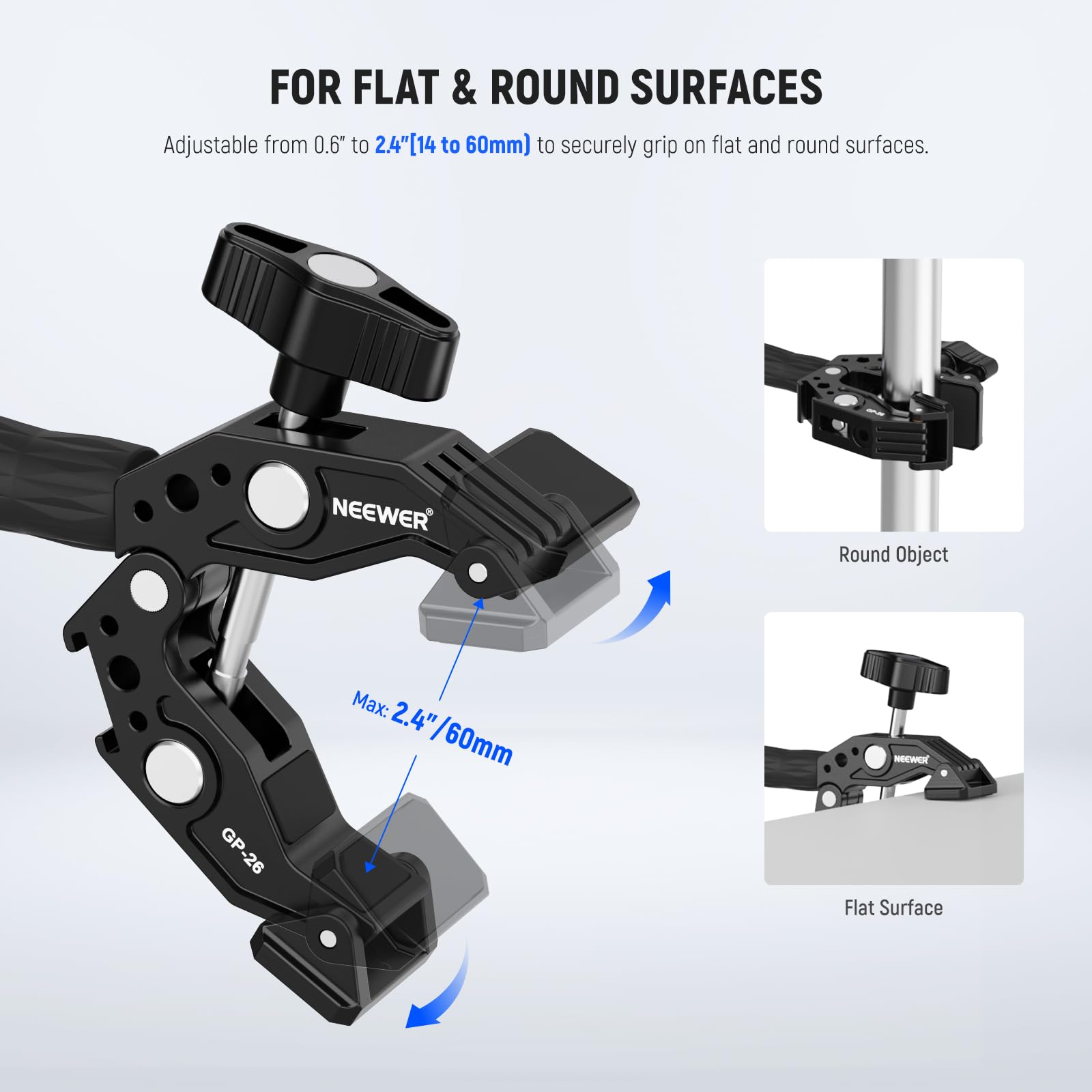 NEEWER Kit di Supporto Action Camera+Super Clamp, Tubo Morbido,Attacco Action Cam, Portatelefono Regolabile per Superfici Piane/Rotonde, Compatibile con GoPro Insta360 DJI Action Cam Smartphone, GP-26
