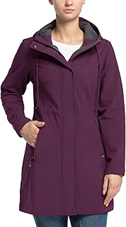 Chaqueta Softshell Larga Impermeable Ligera para Mujer, Chaqueta de Lluvia con Capucha, Chaqueta Funcional Cortaviento, Actividades al Aire Libre Senderismo