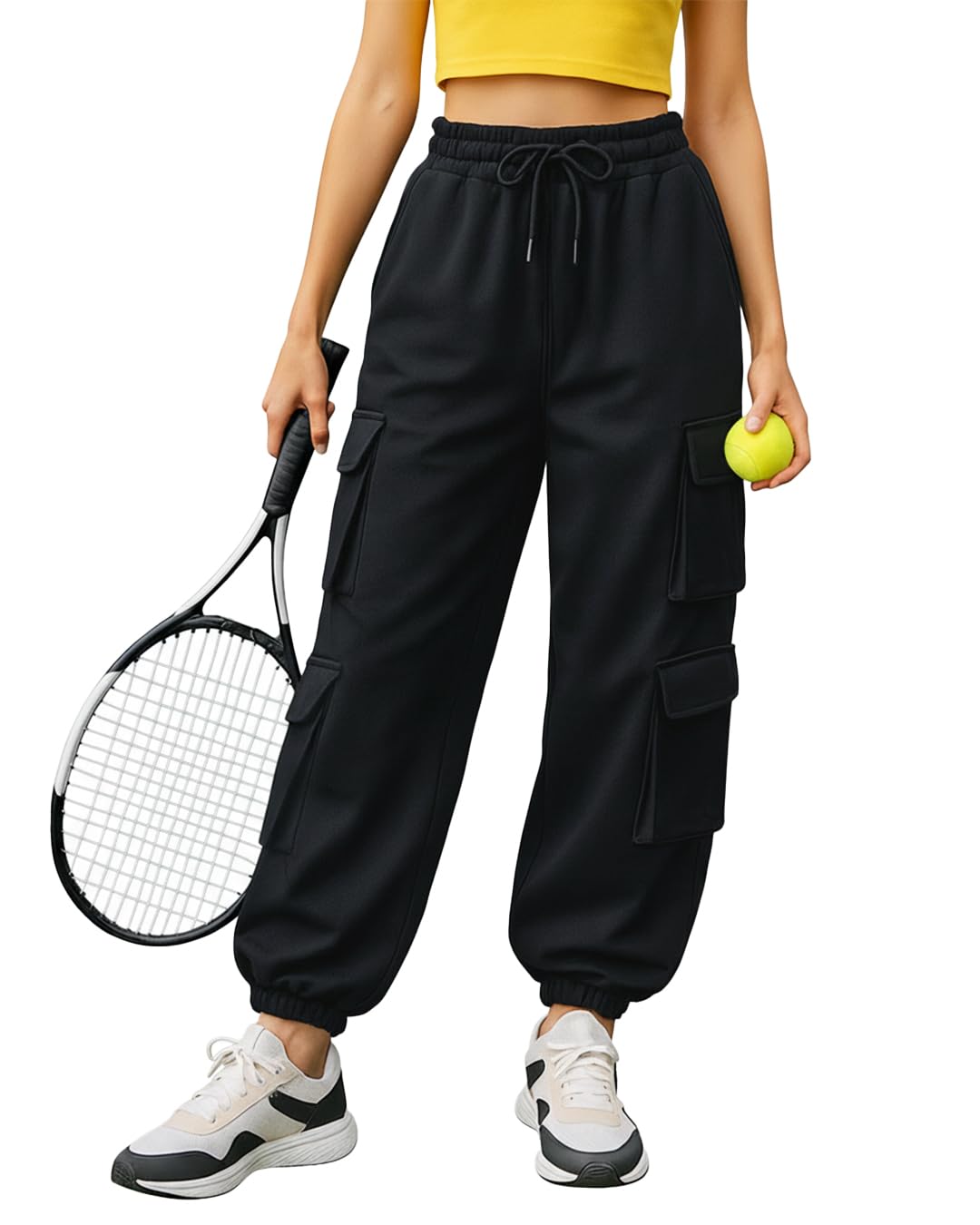 Air 1.0 Women's Solid Super Loose Fit Fleece Cargo Joggers| Track Pants | Lower – Elastic Waistband, Adjustable Drawstring, Fleece Lining | Winter, Gym, Loungewear-image-46