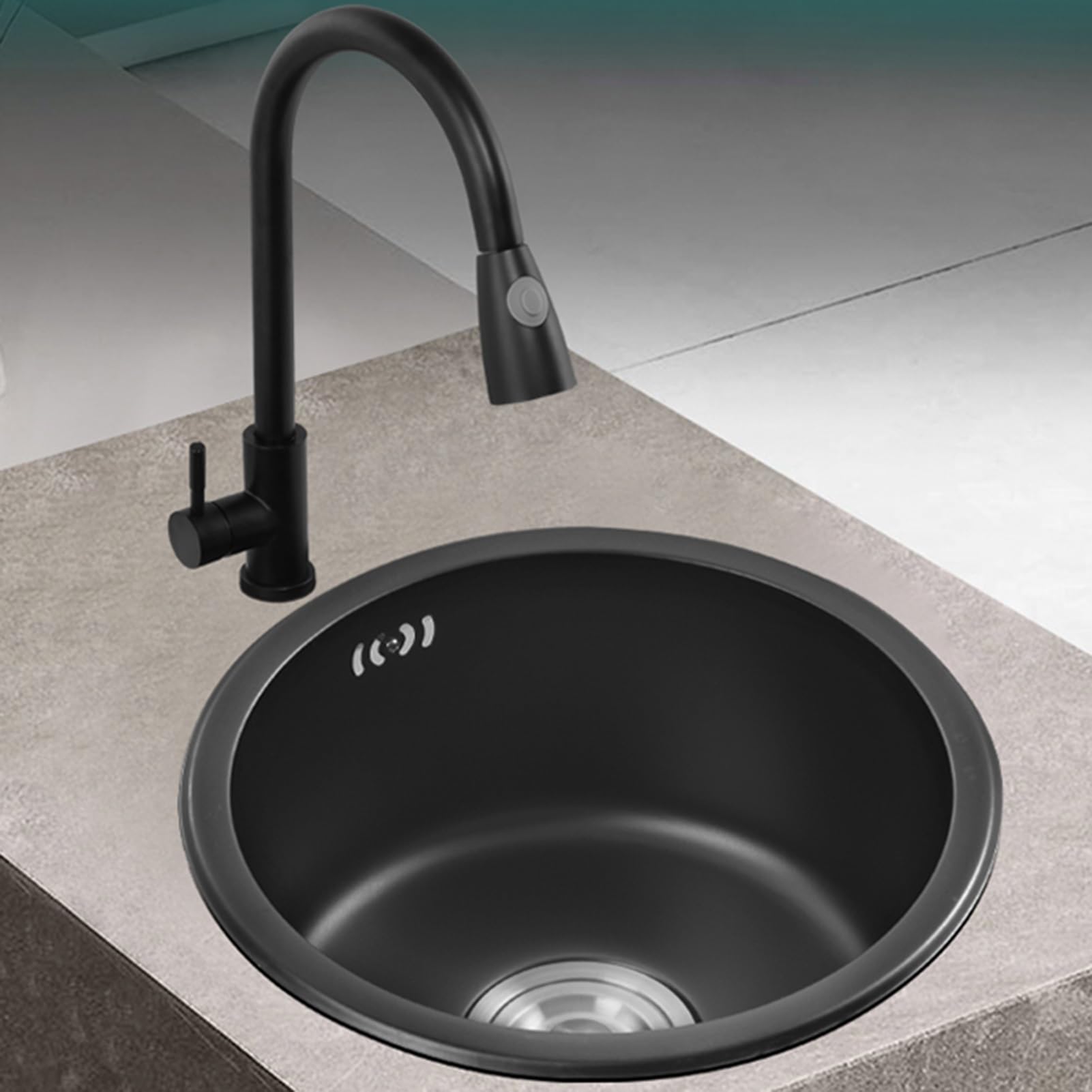 Évier de cuisine rond en acier inoxydable 304 pour bar encastrable 36x36cm