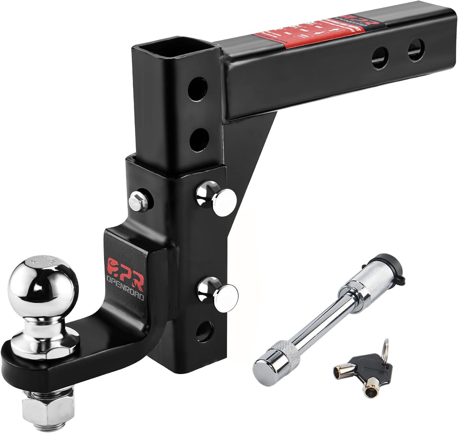 OPENROAD Adjustable Trailer Hitch Ball Mount for 2" Receiver - 7500 lbs Capacity, 9-1/2" Drop/8-1/4" Rise, Heavy Duty with Pins & Lock