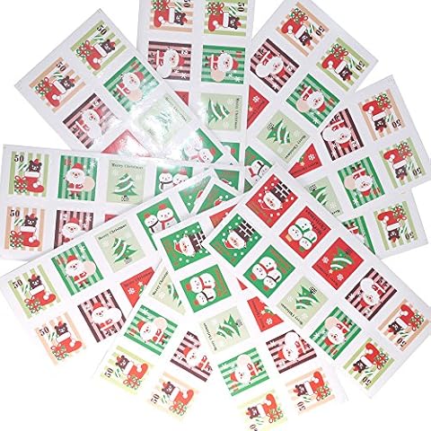Merry Christmas Holiday Stamps Creative Sticker Assortment, 100 Stickers - Best Gift for Kids! Santa, Christmas Tree, Snowman and Christmas Stocking ( 10 Sheets) Cover