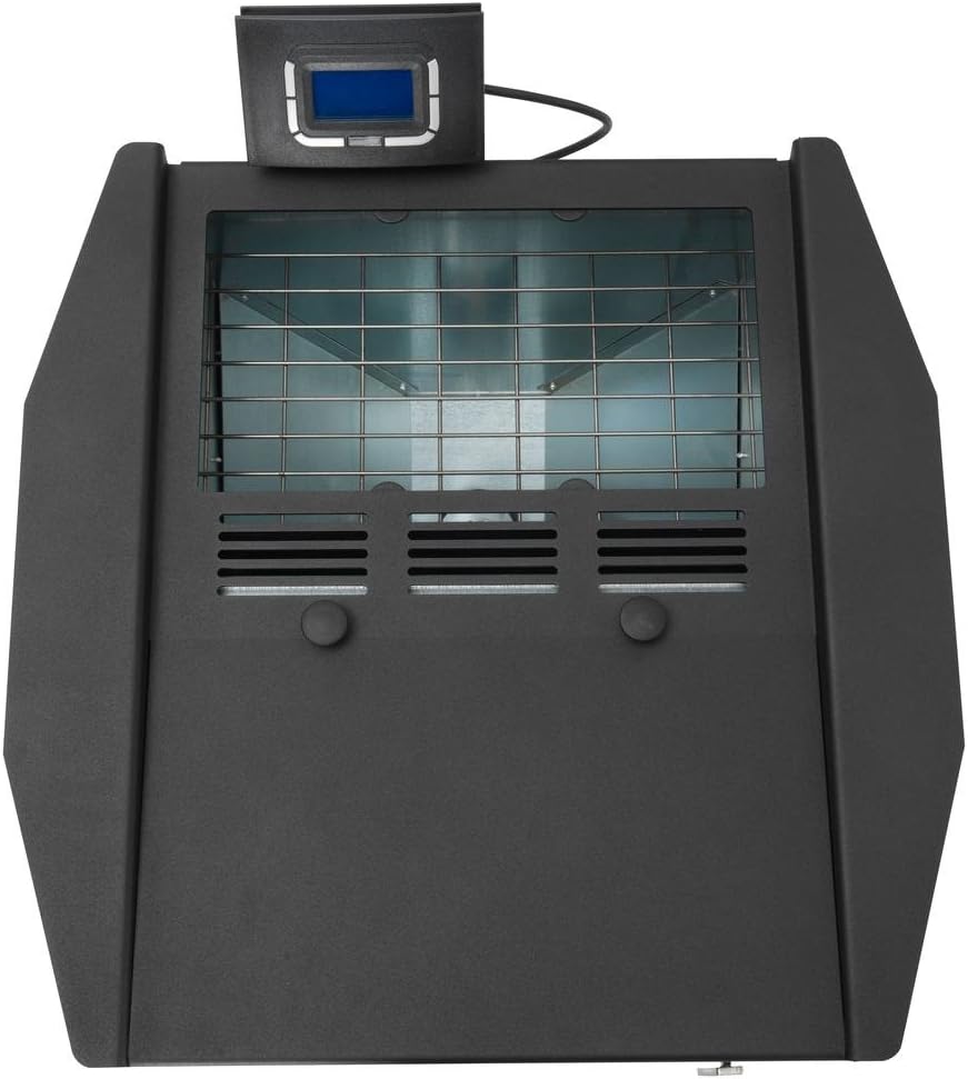 Top view of the ROWI HPO Easy 9 kW Pellet Stove with the pellet hopper lid open, showing the internal grate.