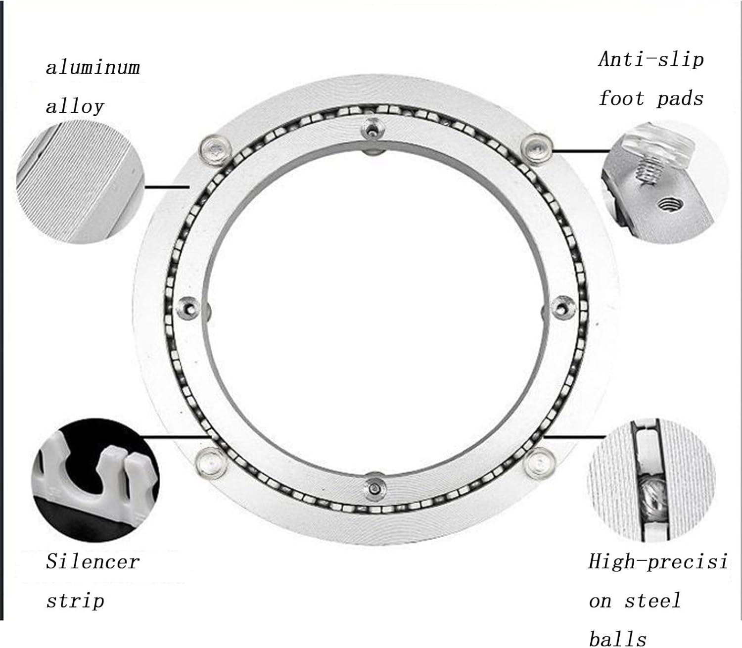 Turntable Base with Universal Bearing, Aluminum Alloy Material, Quiet and Smooth, Suitable for 25cm-39cm Table Trays.(250mm)