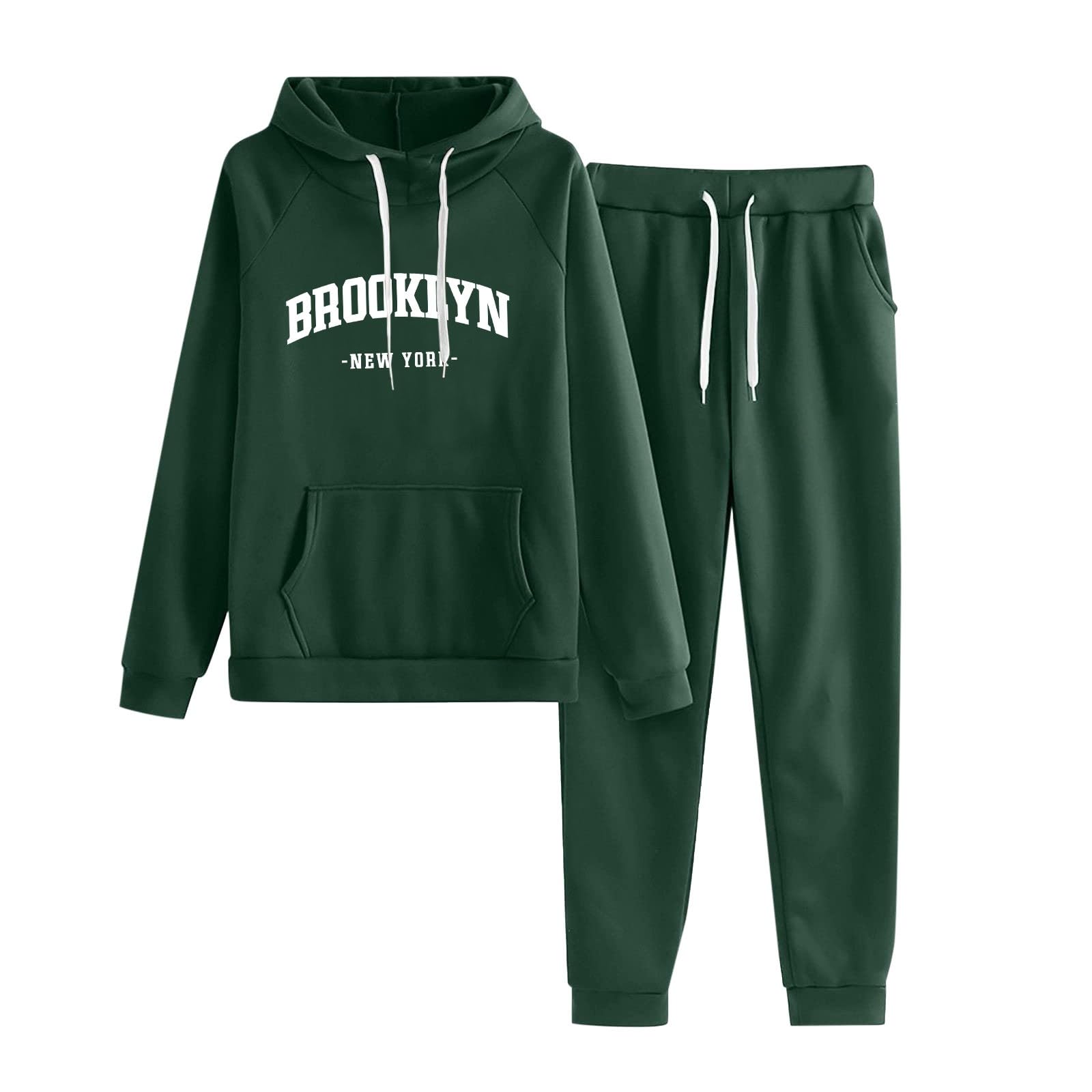 Jogginganzug Damen Modischer Frauen Hosenanzug Baumwolle mit Kapuzenpulli praktischer Kordelzug-für bequemen Casual-Stil