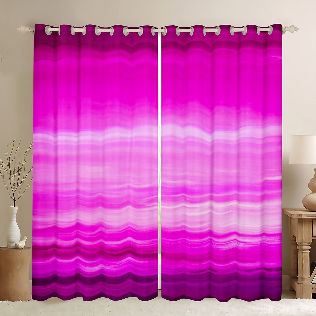 Loussiesd Purple Darkening Window Drapes Gradient Purple White Curtain Modern Blackout Curtainsfor Bedroom Minimalist Lines Window Treatments W66*L90