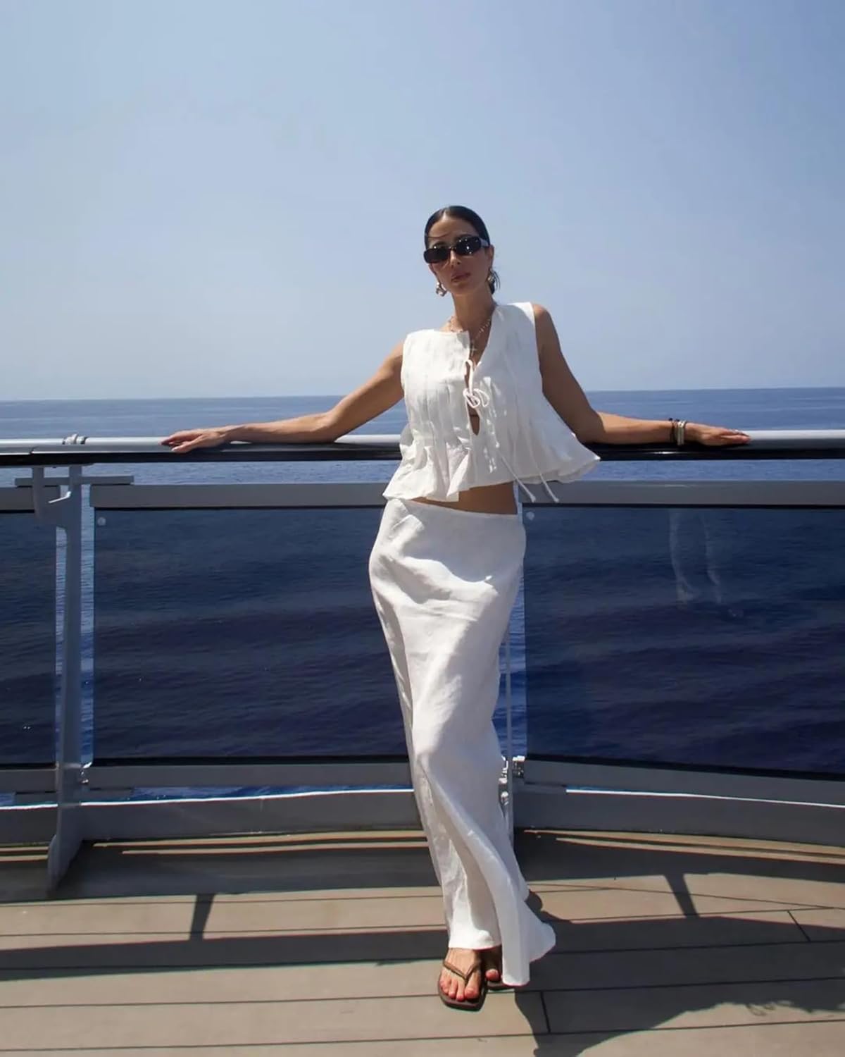 Tie Front Tank Tops for Women Y2K Bow Sleeveless Coquette Pleated Ruffle Shirts Summer 2024 Babydoll Top - Image 5